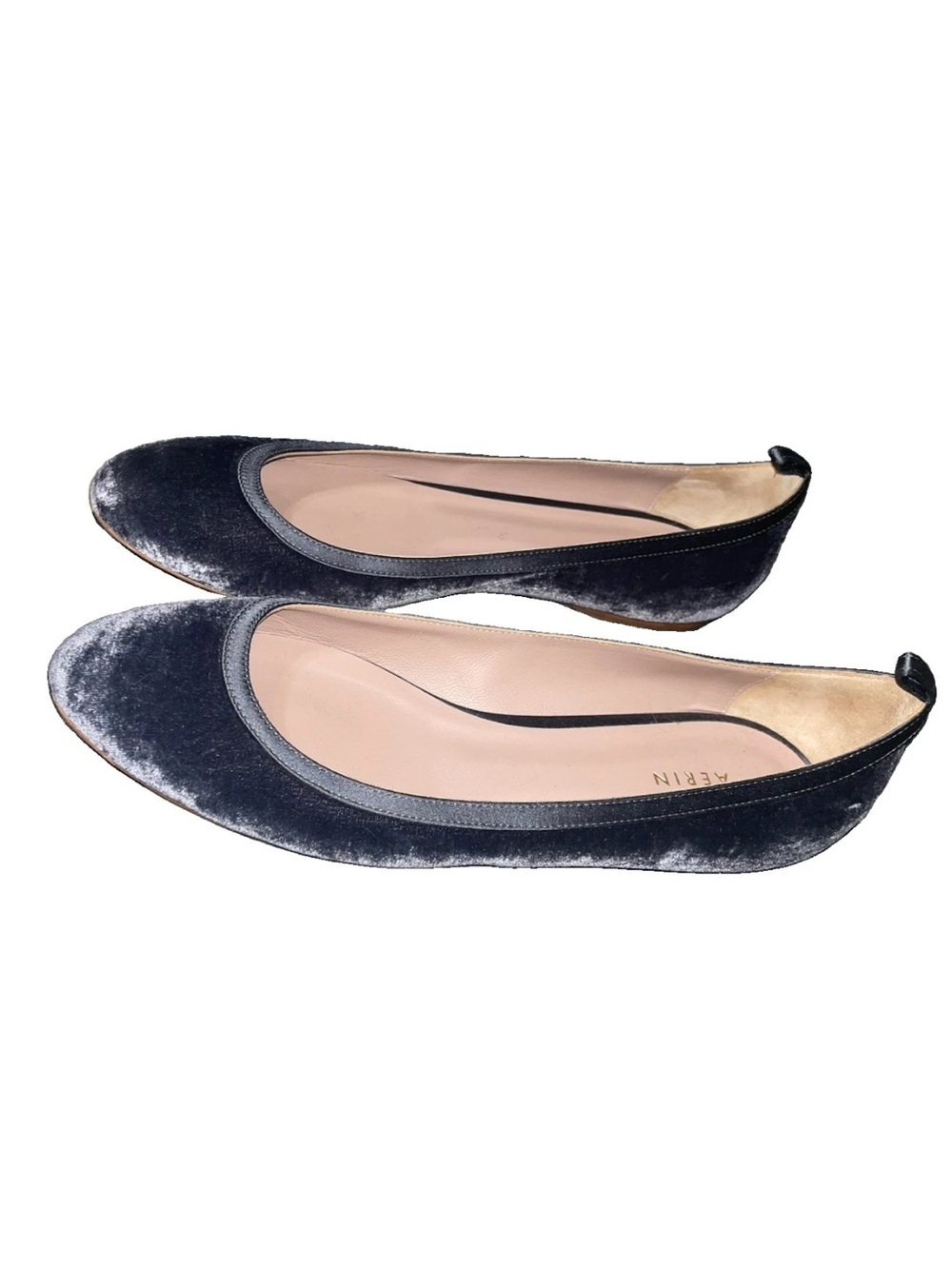 AERIN Velvet Ballet Flats Made Italy Charcoal Grey Blue Slip On Shoes Size 8.5